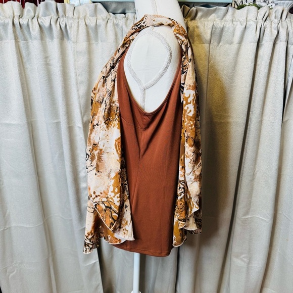 Cato Women's Multi Patterned Layered Blouse - Brown and Tan Size XL - Picture 7 of 9
